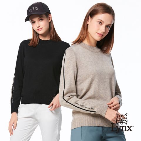 Lynx Golf 女款羊絨混紡材質羅紋設計兩袖配條造型長袖圓領毛衣(二色)