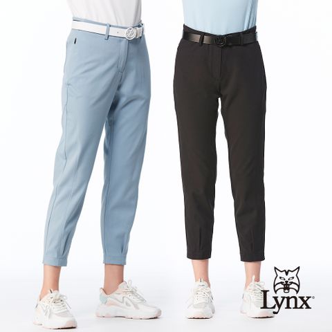 Lynx Golf 首爾高桿風格!女款打摺剪接腰圍LOGO針織鬆緊帶隱形拉鍊口袋窄管九分褲(二色)