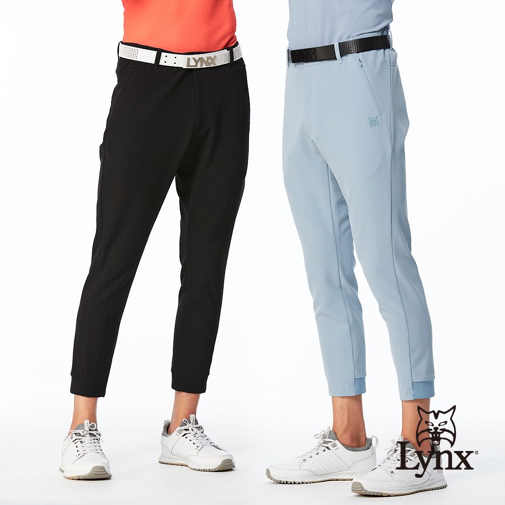 Lynx Golf 首爾高桿風格!男款防風防潑水隱形拉鍊山貓膠標平口窄管休閒長褲(二色)