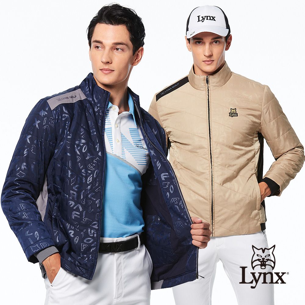 Lynx Golf 男款防風防潑水鋪棉保暖壓光造型配布剪裁變色膠印設計長袖外套(二色)