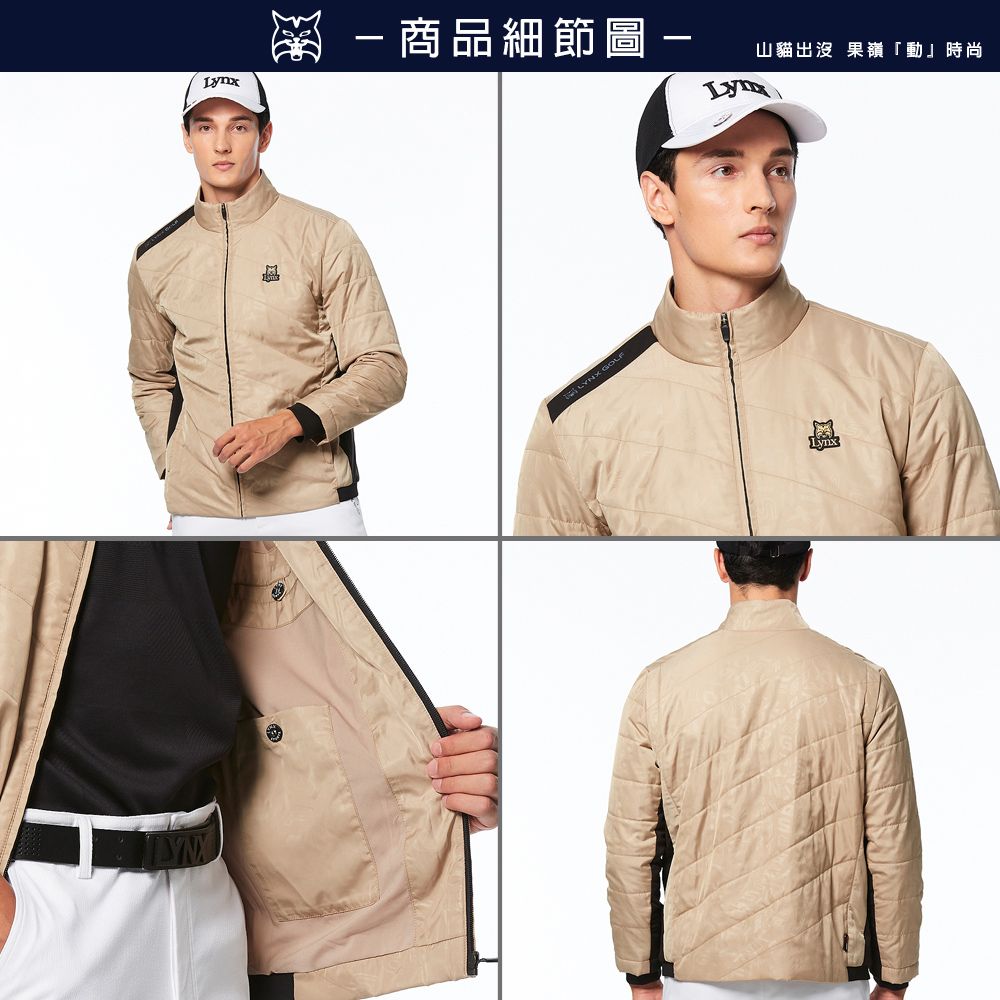 Lynx Golf 男款防風防潑水鋪棉保暖壓光造型配布剪裁變色膠印設計長袖外套(二色)