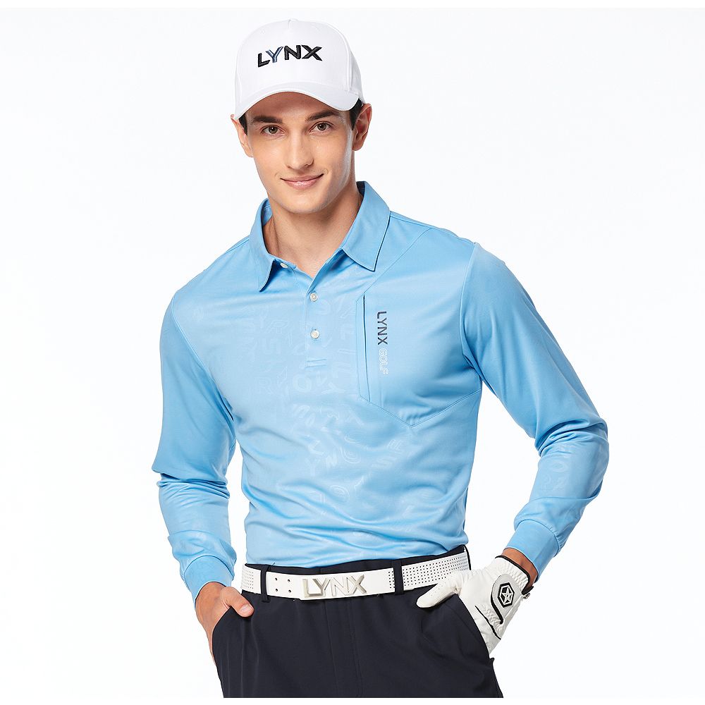 Lynx Golf 男款合身版吸溼排汗雙面組織材質配布剪裁精美壓光拉鍊胸袋款長袖POLO衫(二色)