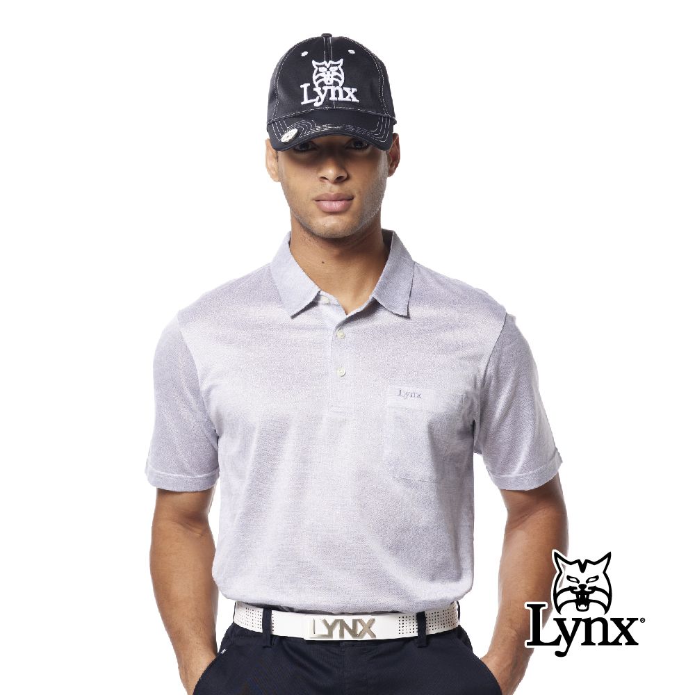 Lynx Golf 男款歐洲進口絲光面料素色外觀緹花工藝典雅胸袋款短袖POLO衫-灰色