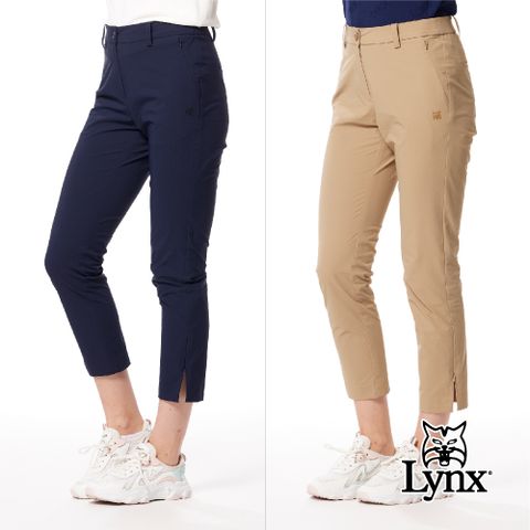 Lynx Golf 女款彈性舒適素面外觀剪接設計立體貼膜造型開杈款窄管七分褲(二色)