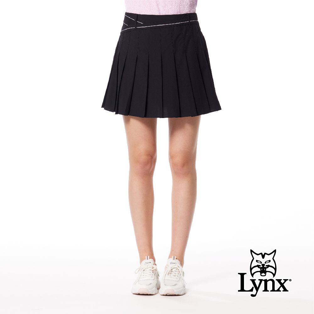 Lynx Golf 女款彈性舒適素面外觀腰圍造型線條印花後腰隱形拉鍊設計運動短裙(二色)