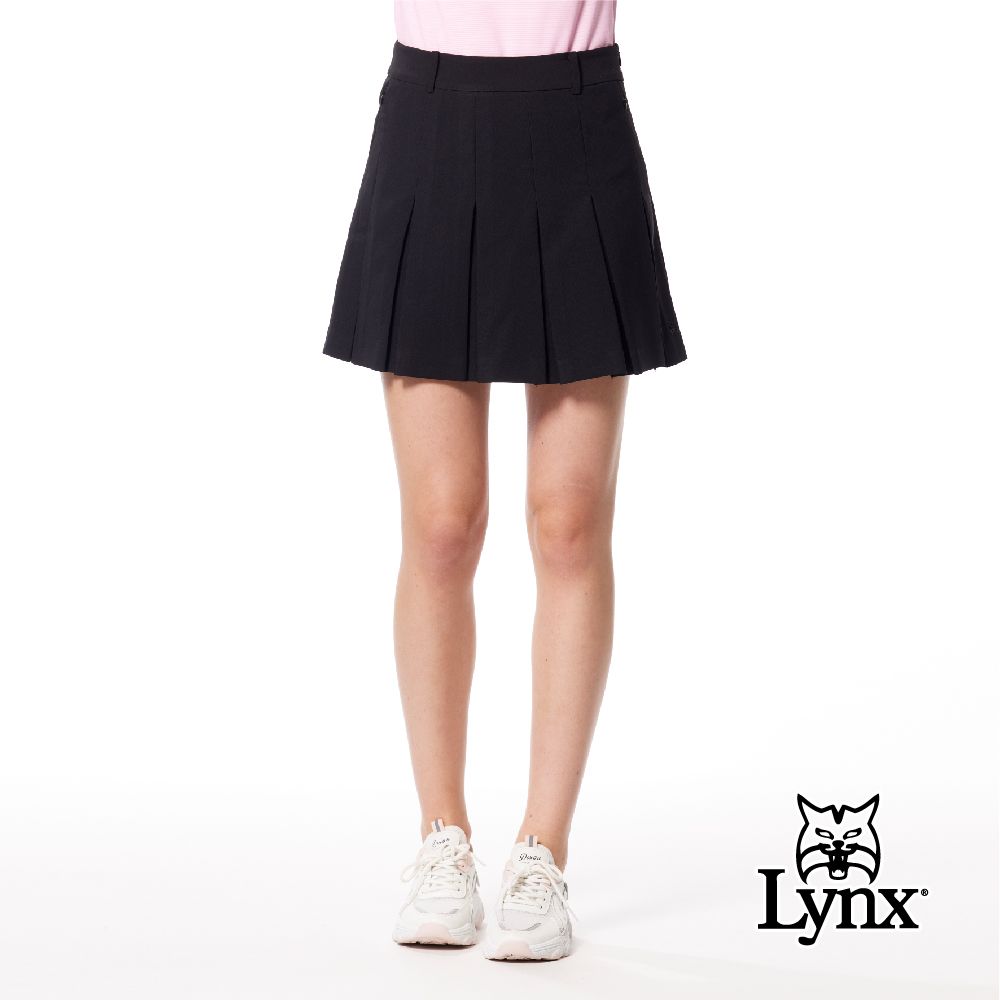 Lynx Golf 女款彈性舒適百摺裙後腰LOGO織帶設計隱形拉鍊口袋山貓膠標運動短裙(二色)