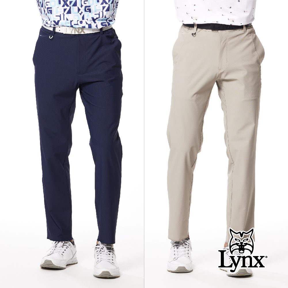 Lynx Golf 男款日本進口面料環保素材抗UV涼感機能特殊剪裁造型口袋立體凸印設計平口休閒長褲(二色)