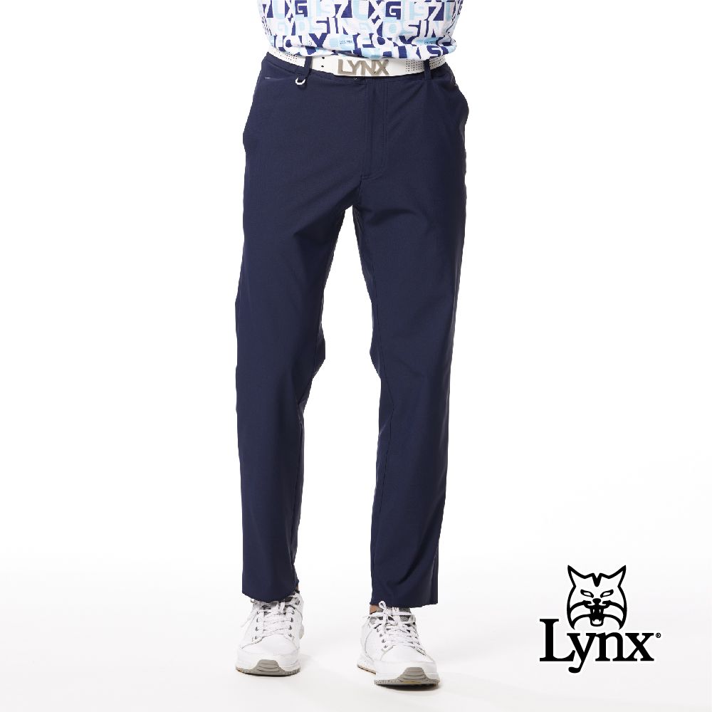 Lynx Golf 男款日本進口面料環保素材抗UV涼感機能特殊剪裁造型口袋立體凸印設計平口休閒長褲(二色)