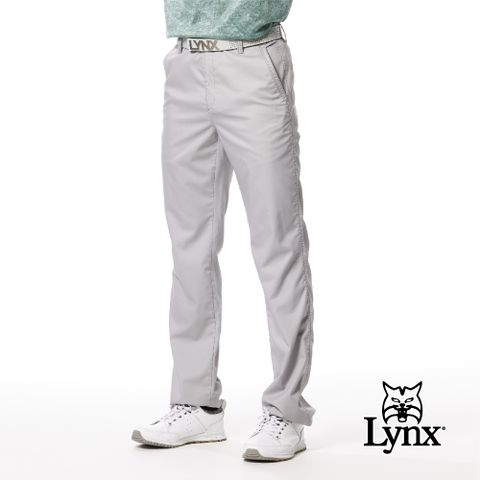 Lynx Golf 男款彈性舒適竹纖維材質百搭素面款式Lynx繡花平面休閒長褲-灰色