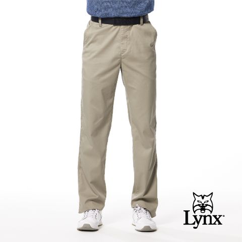 Lynx Golf 男款精選縲縈材質基本素面款式後袋Lynx繡花平面休閒長褲-卡其色