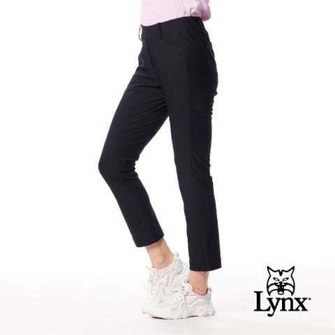 Lynx Golf 女款日本進口布料吸排抗UV機能接觸冷感素面百搭立體貼膜造型窄管九分褲-黑色