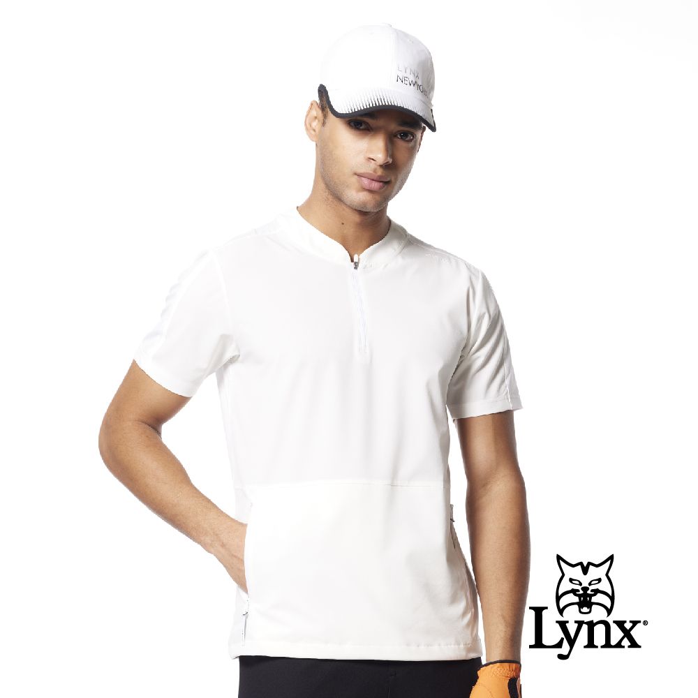 Lynx Golf 首爾高桿風格男款合身版吸排抗UV機能拉鍊口袋設計短袖立領POLO衫/高爾夫球衫(二色)