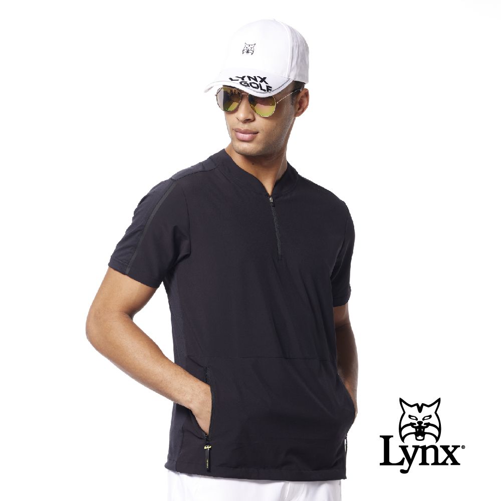 Lynx Golf 首爾高桿風格男款合身版吸排抗UV機能拉鍊口袋設計短袖立領POLO衫/高爾夫球衫(二色)