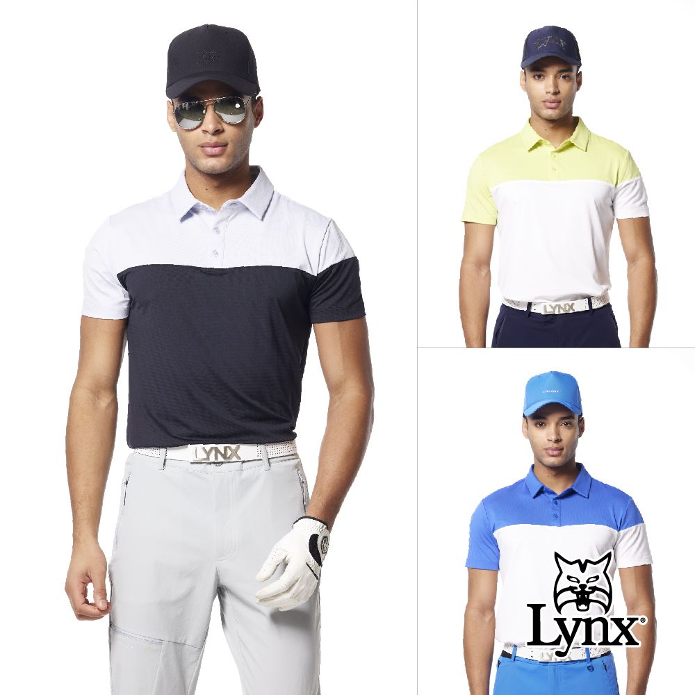 Lynx Golf 首爾高桿風格男款合身版銀離子抗菌機能立體凸印設計短袖POLO衫/高爾夫球衫(三色)