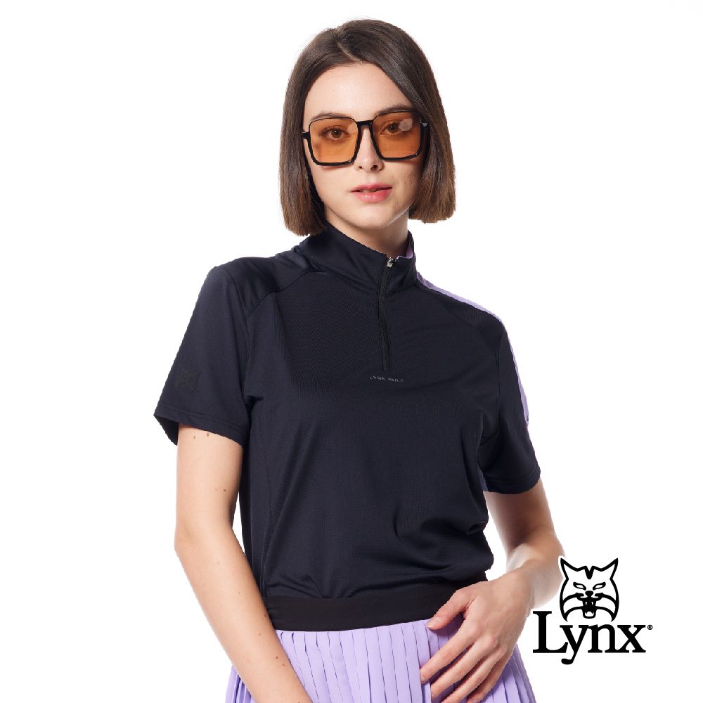 Lynx Golf 首爾高桿風格女款銀離子抗菌除臭山貓膠標短袖立領POLO衫/高爾夫球衫(二色)