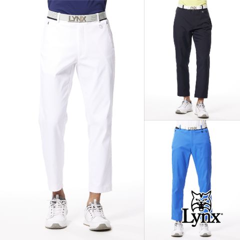 Lynx Golf 首爾高桿風格男款彈性舒適抗UV精簡外觀透明膠印造型隱形拉鍊口袋平口休閒長褲(三色)