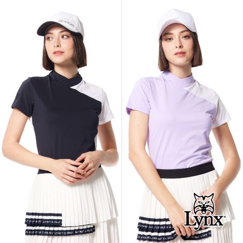 Lynx Golf 首爾高桿風格女款合身版銀離子抗菌吸排機能山貓膠標短袖小V領POLO衫/高爾夫球衫(二色)