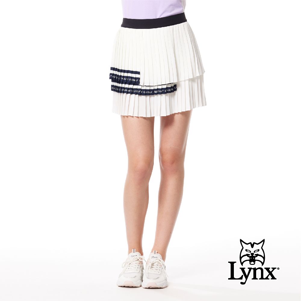 Lynx Golf 首爾高桿風格女款LOGO織帶剪接後腰百摺裙擺印花造型活動小包設計運動褲裙(二色)