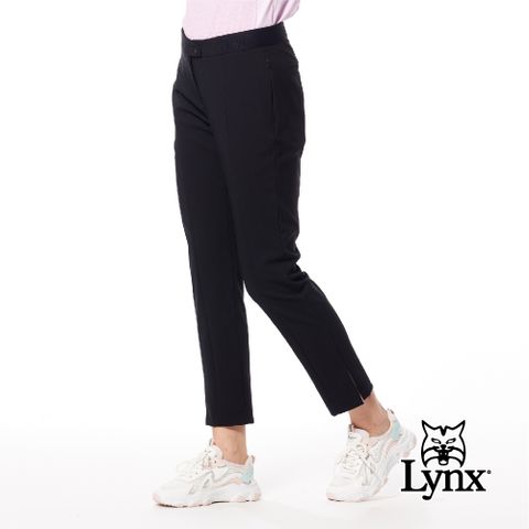 Lynx Golf 女款日本進口布料彈性舒適隱形拉鍊口袋設計褲口開杈造型窄管九分褲-黑色