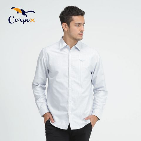 【Corpo X】男款牛津長袖襯衫-藍條紋