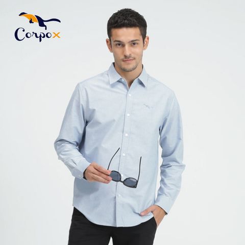 【Corpo X】牛津感彈性針織襯衫-藍