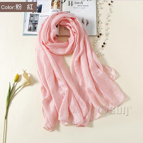 【Osun】天然亞麻純色圍巾絲巾披肩-粉紅 CE372