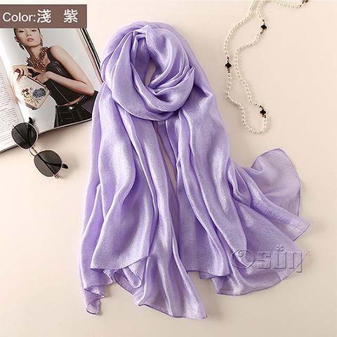 【Osun】天然亞麻純色圍巾絲巾披肩-淺紫 CE372