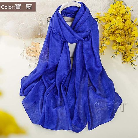【Osun】天然亞麻純色圍巾絲巾披肩-寶藍 CE372