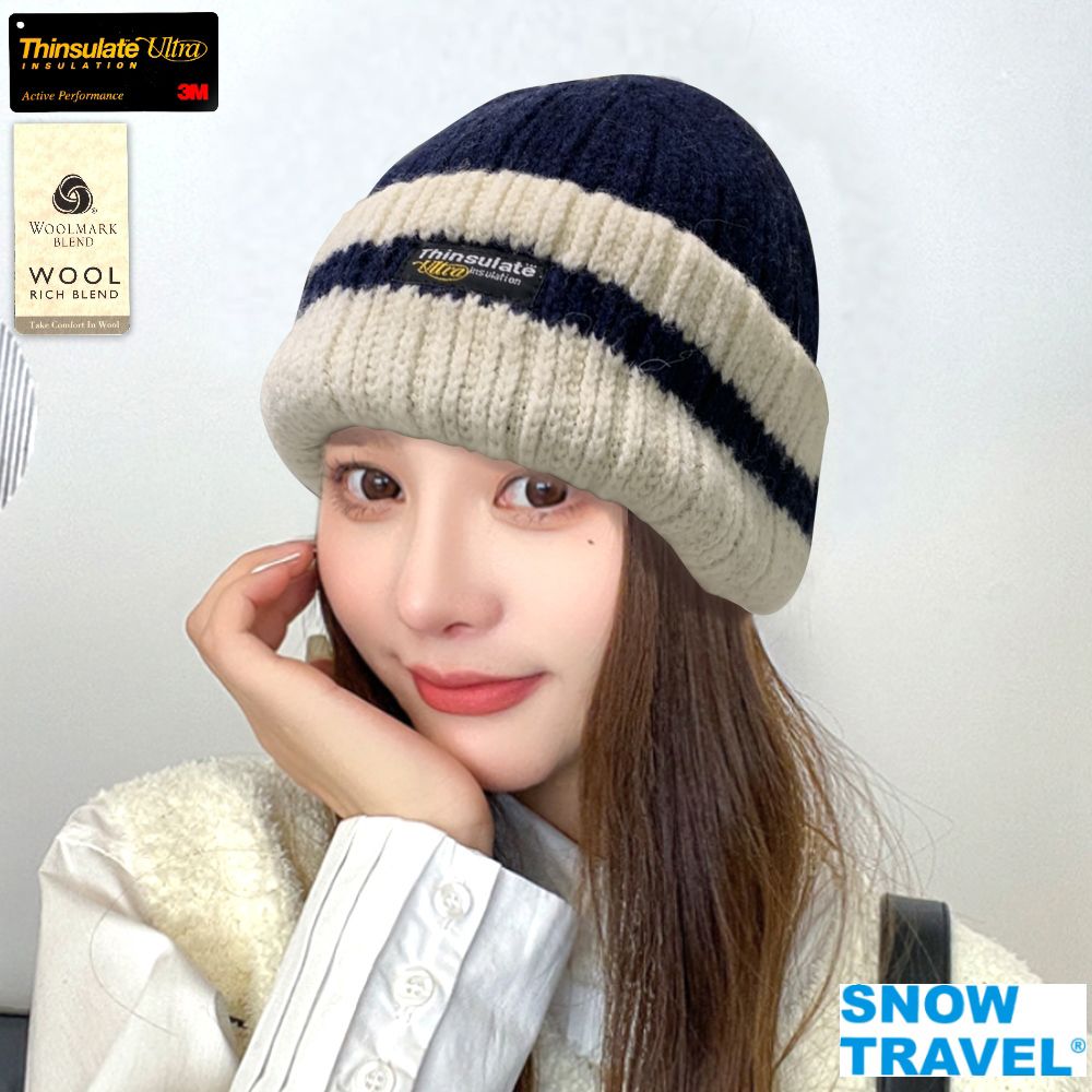 SNOW TRAVEL 雪之旅 3M男女高級美麗諾85%羊毛帽AR-18(反摺橫條款式 )