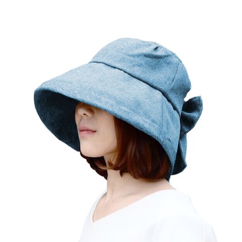 日本SHF 新一代丹寧風氣質蝴蝶結遮陽帽(淺藍)