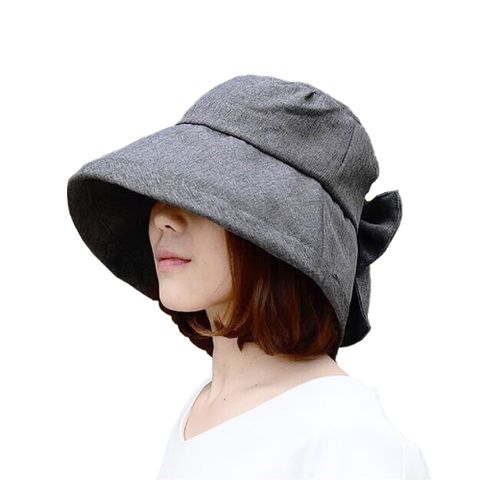 【日本SHF】新一代丹寧風氣質蝴蝶結遮陽帽(鐵灰)
