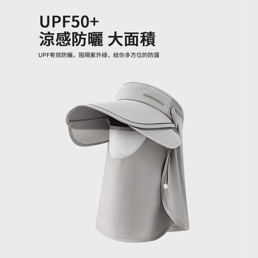 JDTECH 大帽簷全臉防曬空頂帽 UPF50+ 冰絲透氣護頸面罩抗UV戶外遮陽帽子 防紫外線 太陽帽