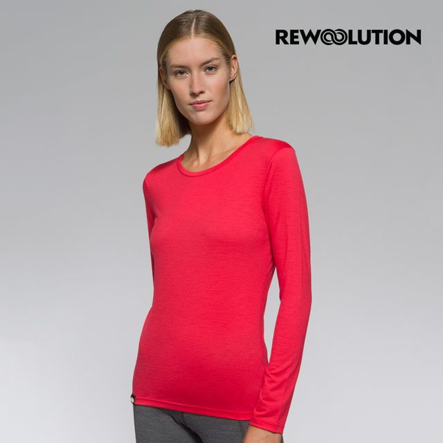 Rewoolution 女BERRY 140g長袖T恤 [玫紅]-羊毛衣 T恤 登山必備 吸濕排汗-REJB2WC71103