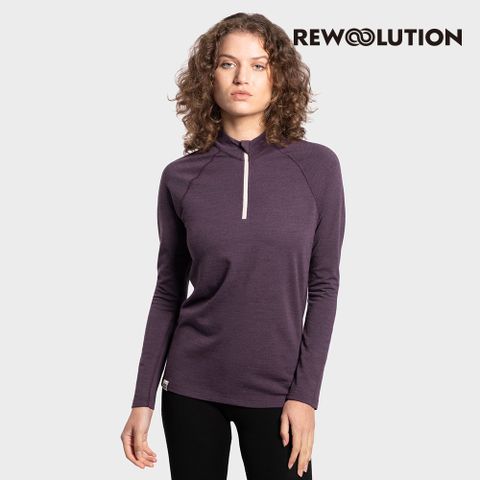 【REWOOLUTION】女 SEFTON 230g長袖半開襟(葡萄紫)-羊毛衣 登山必備|REDB2WC90578
