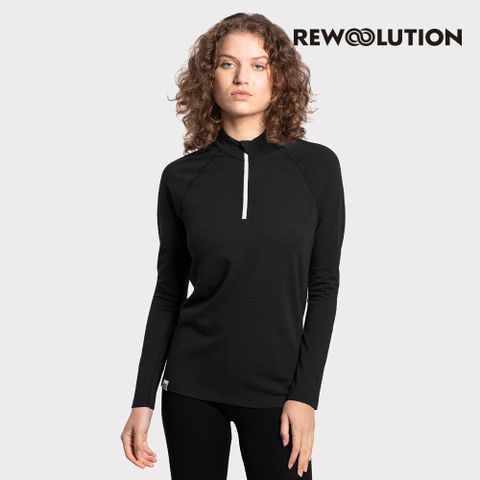 【REWOOLUTION】女 SEFTON 230g長袖半開襟(黑色)-羊毛衣 登山必備|REDB2WC90595
