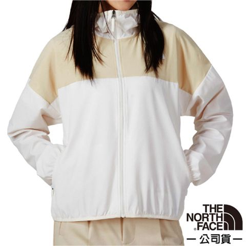 【美國 The North Face】女新款 輕薄防潑水透氣抗UV連帽風衣外套(亞洲版型)/4UB4-486 米白 N