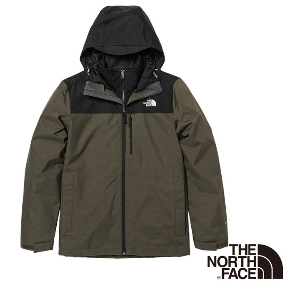 The North Face 北面 【美國 】男款 拼接防水透氣保暖連帽三合一外套.夾克/81RO-35P 綠黑色