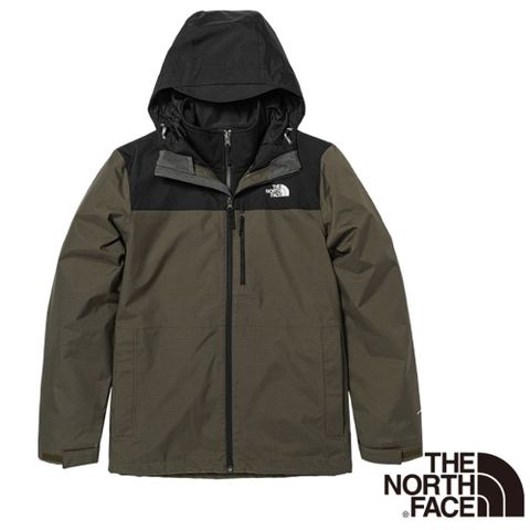 【美國 The North Face】男款 拼接防水透氣保暖連帽三合一外套.夾克/81RO-35P 綠黑色