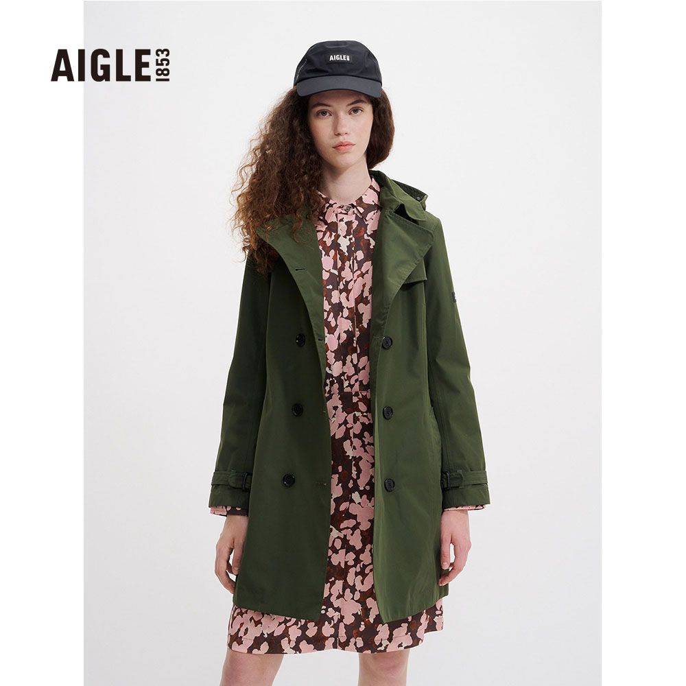 AIGLE  女 防水透氣風衣常春藤綠AG-2A202A246(防水透氣外套 防水外套 風衣 女裝 女外套 Goretex)