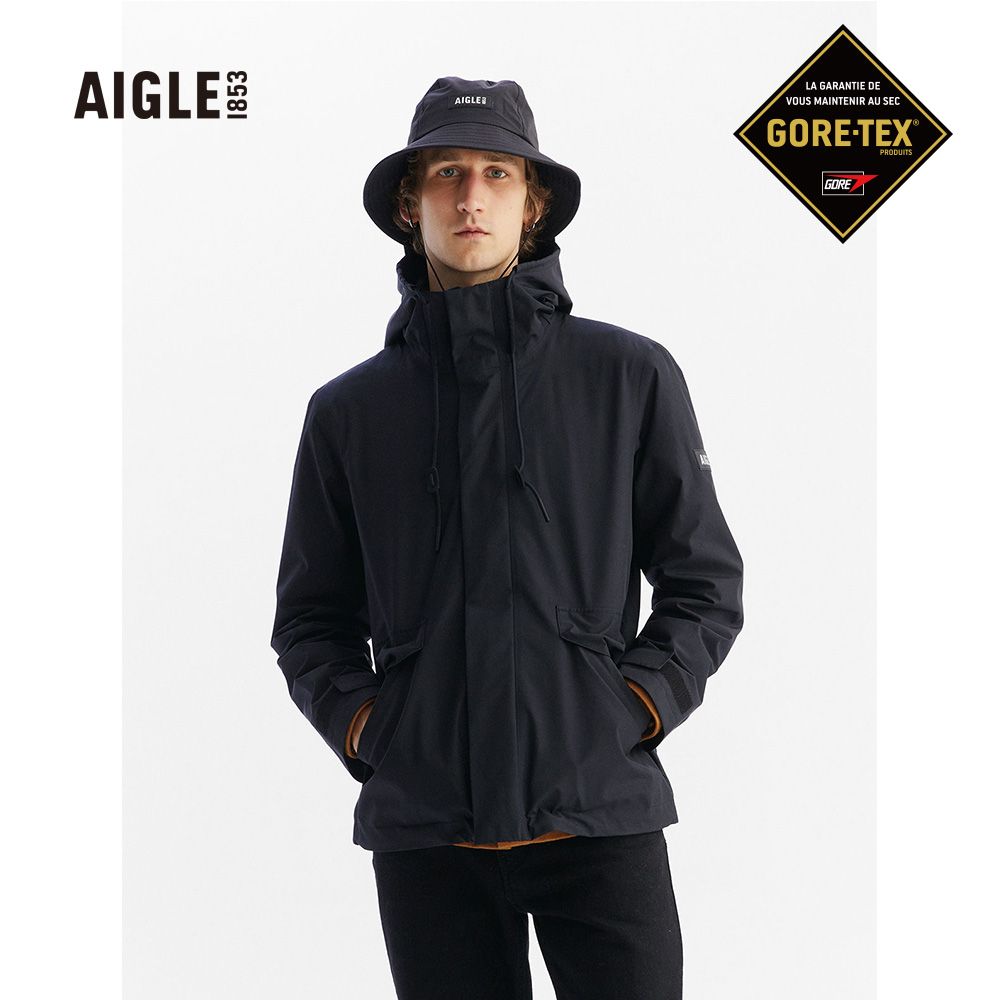 AIGLE  男 防水透氣外套黑色AG-FAA57A100(防水透氣外套 Goretex 防水外套 外套 男外套)