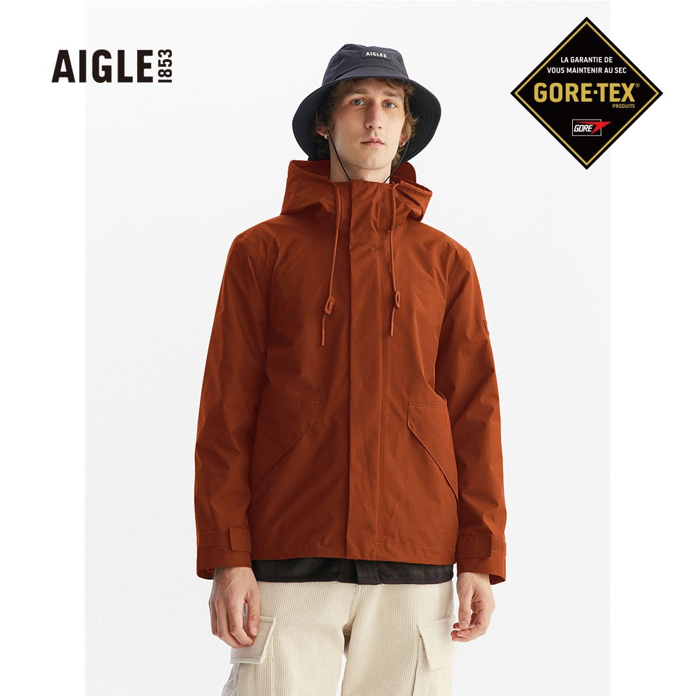 AIGLE  男 防水透氣外套褐色AG-FAA57A166(防水透氣外套 Goretex 防水外套 外套 男外套)