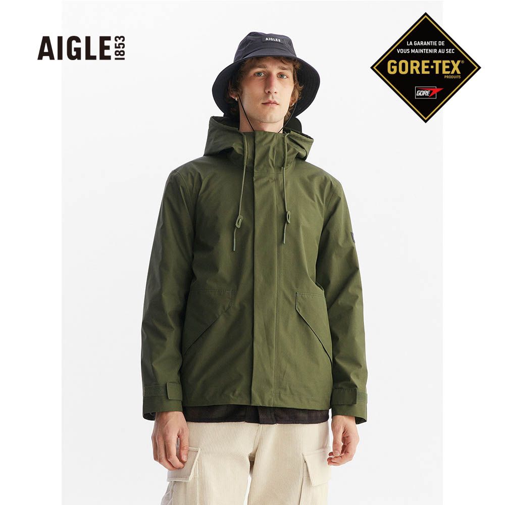 AIGLE  男 防水透氣外套軍綠AG-FAA57A080(防水透氣外套 Goretex 防水外套 外套 男外套 )