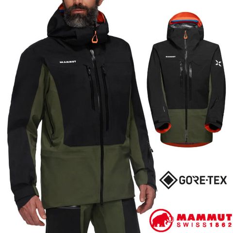 MAMMUT 長毛象 男 Eiger Free Advanced GTX防風防水連帽外套.夾克.風衣.風雨衣/1010-30300-40294 深沼澤綠/黑