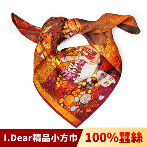 I.Dear 100%蠶絲歐美圖騰頂級印花真絲領巾小方巾(艾蒂兒-紅)