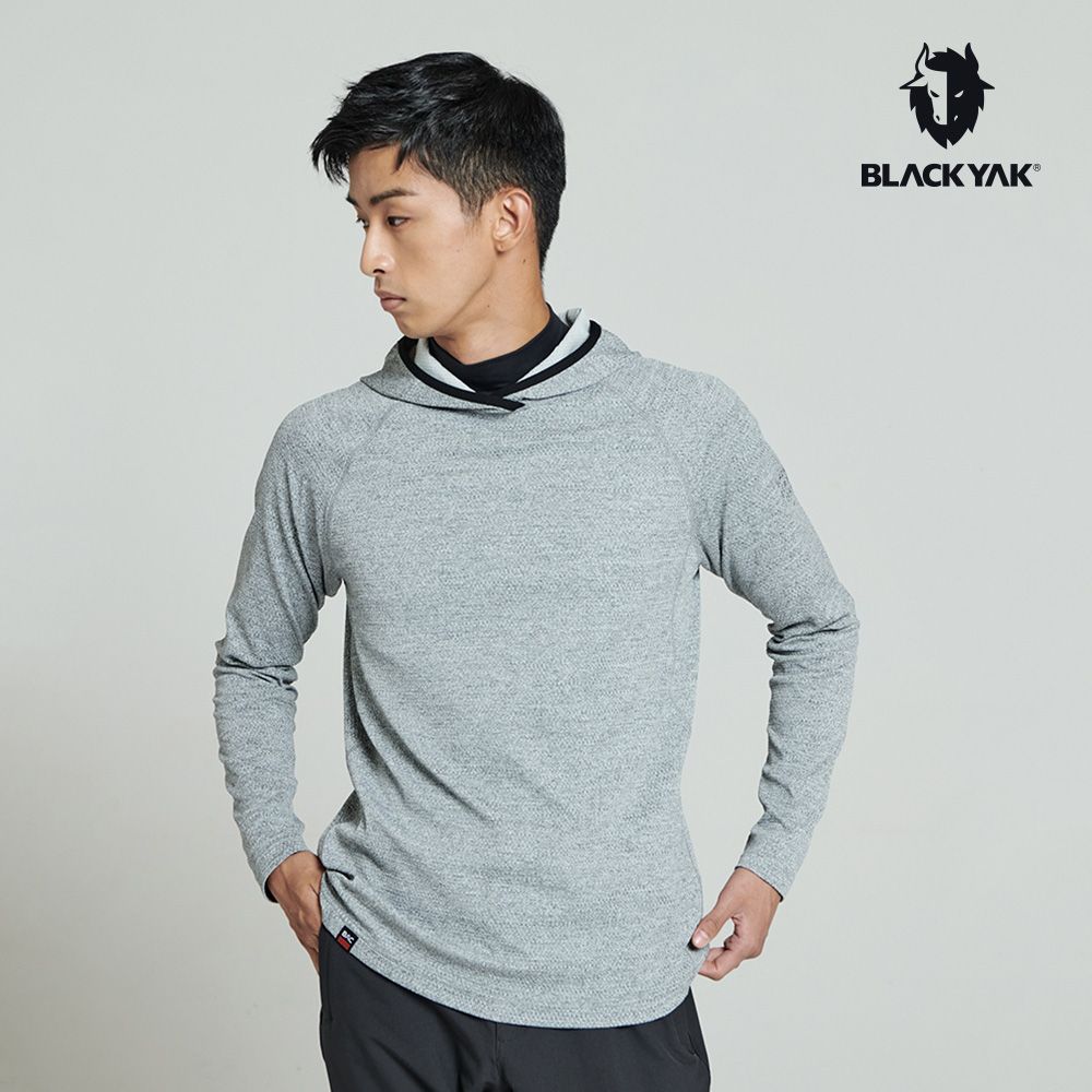 BLACKYAK】男MOMENT長袖連帽上衣(麻花灰)-秋冬休閒服長袖T恤透氣機能服