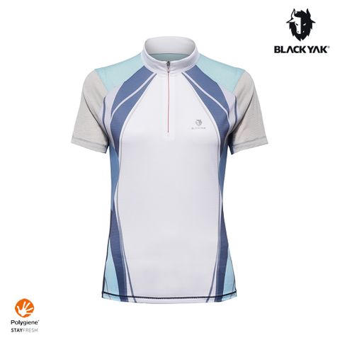 【BLACKYAK】女 SIGNATURE CONTRA短袖半開襟(白色)-彈性 抗菌 除臭 吸濕排汗|BYDB1WC803