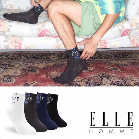 【ELLE HOMME】輕奢雙色線條休閒襪