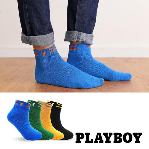 【PLAYBOY 男襪】條紋復古風機能運動襪