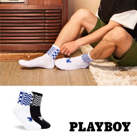 【PLAYBOY】拼接方格男短襪