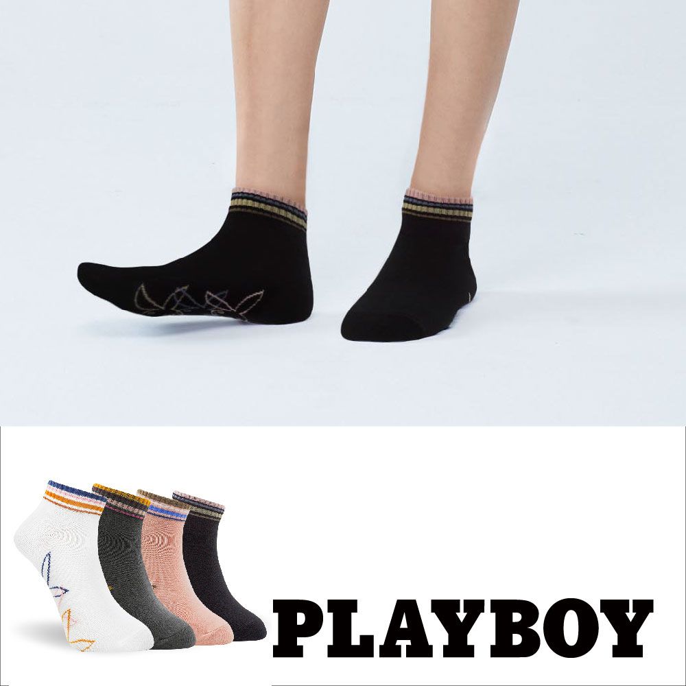 PLAYBOY 三彩復古半兔消臭棉襪